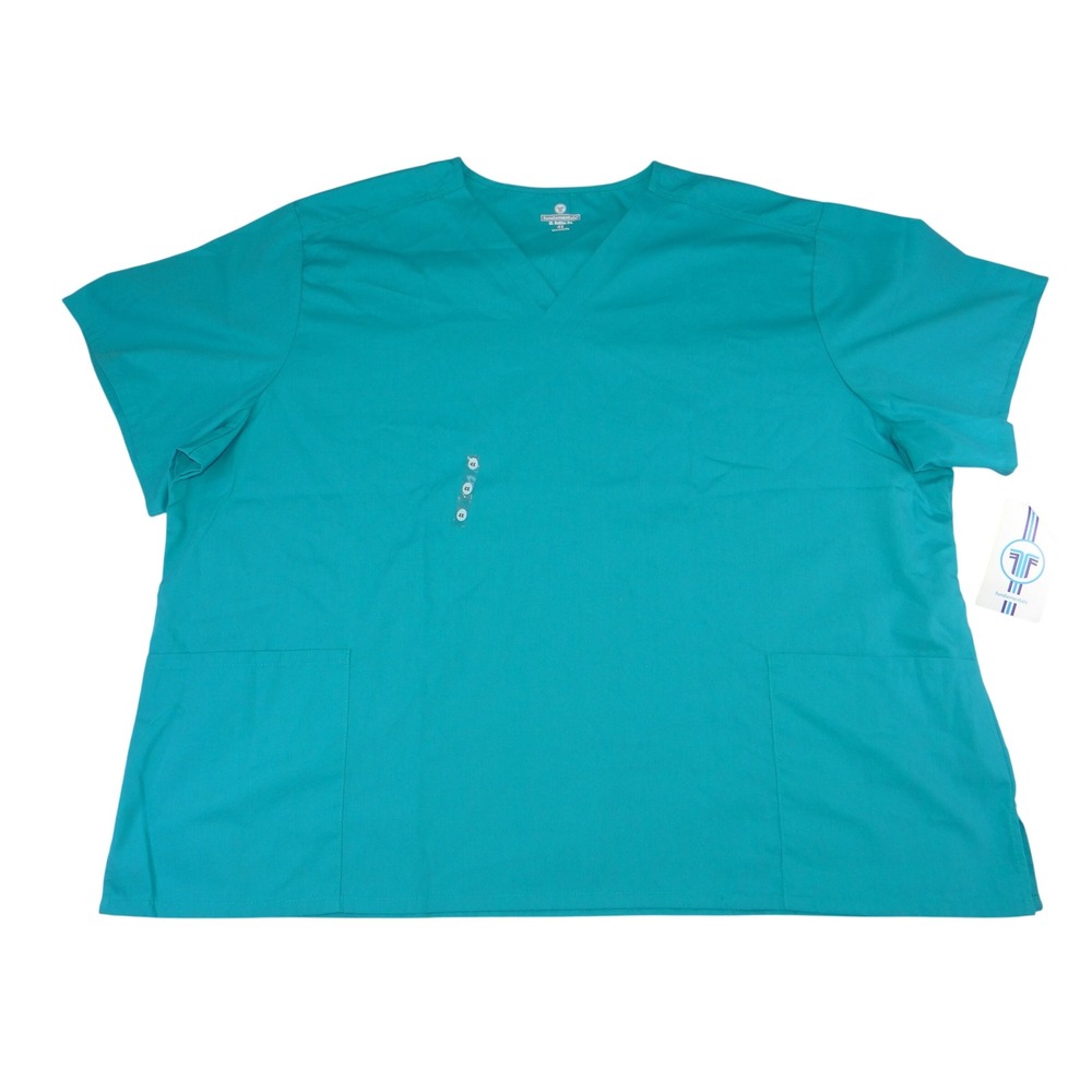 NWT Fundamentals White Swan Teal‎ V-Neck Scrub Top 4X Plus Size